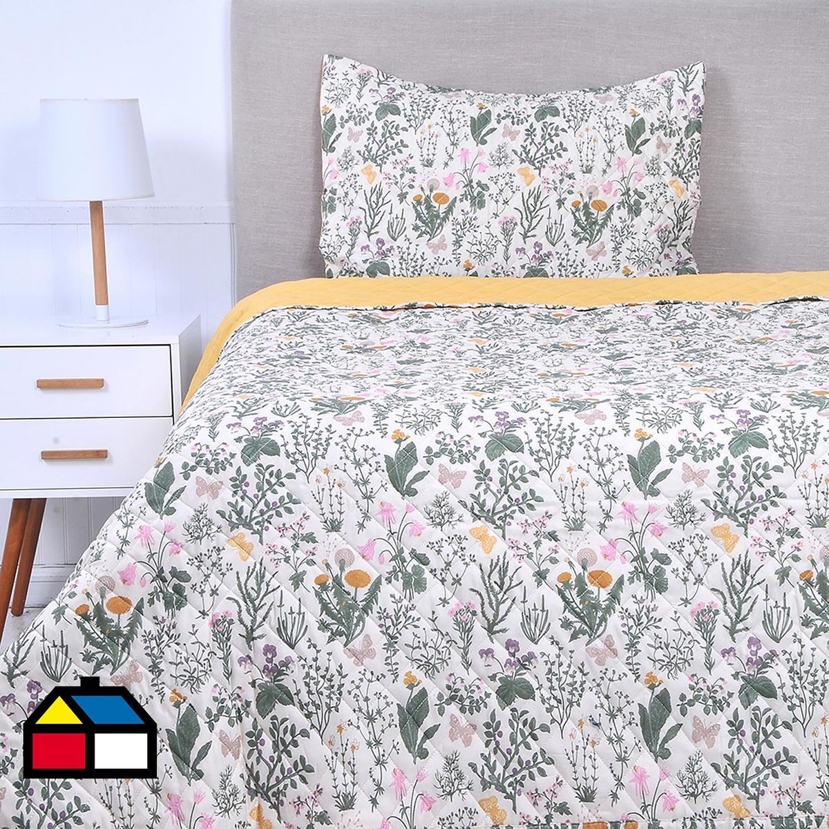MASHINI - Cubrecama Quilt 1.5 plazas Oliva Multicolor 