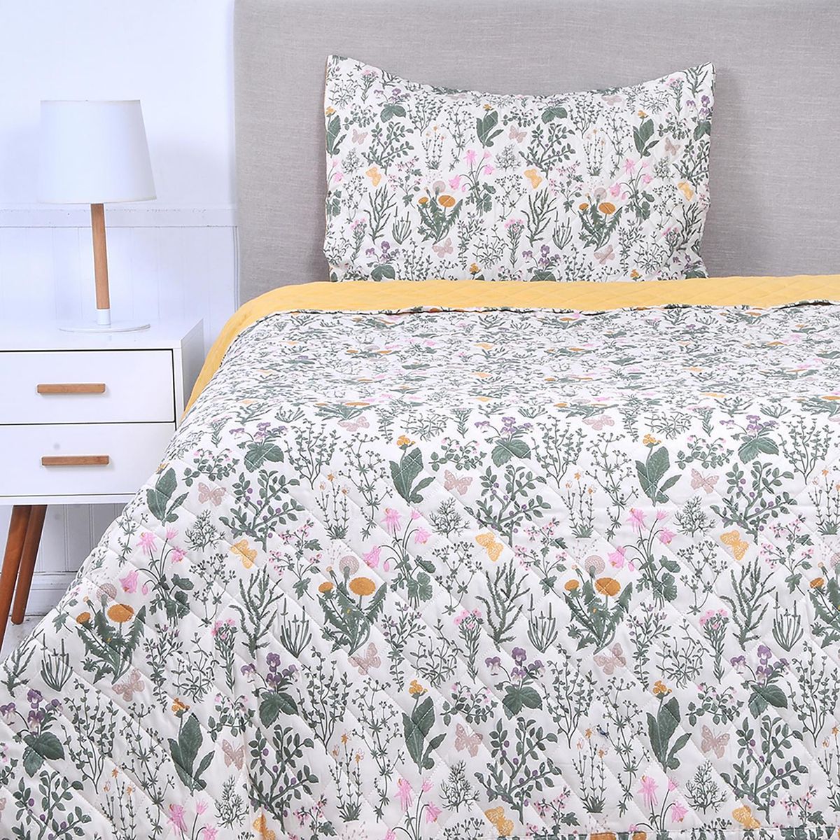 MASHINI - Cubrecama Quilt 1.5 plazas Oliva Multicolor 