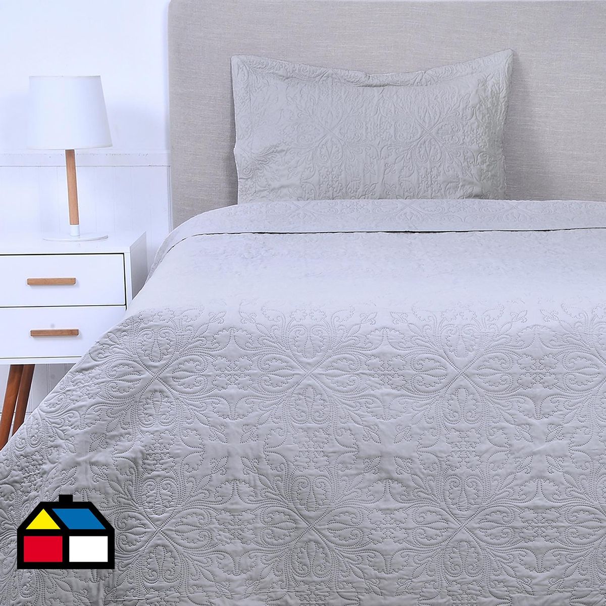 MASHINI - Cubrecama Quilt 1.5 plazas Portugal Gris 