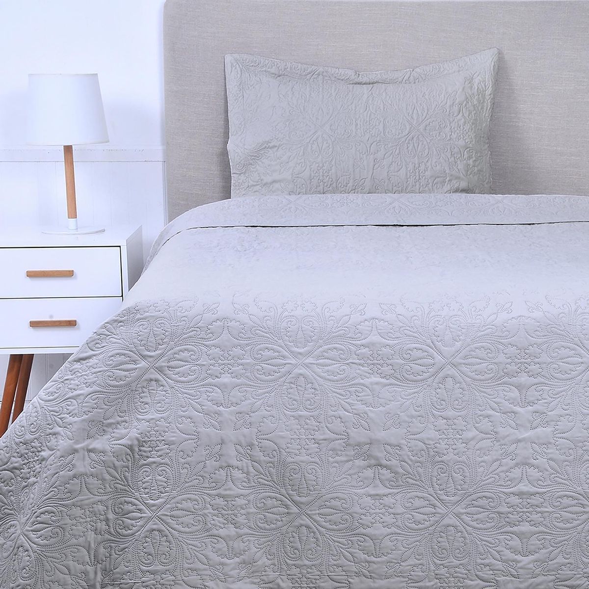 MASHINI - Cubrecama Quilt 1.5 plazas Portugal Gris 