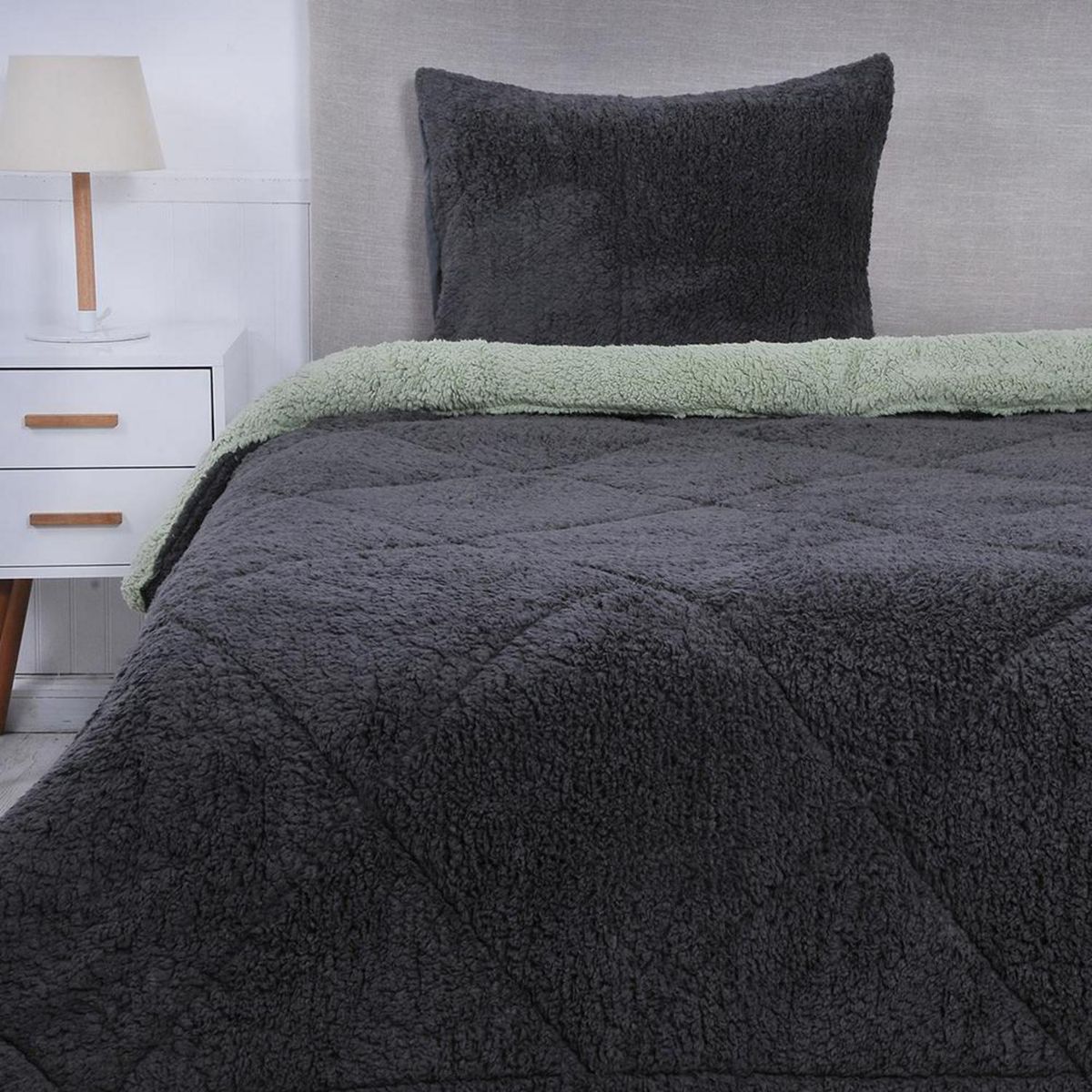 MASHINI - Plumón 1.5 plazas Sherpa Marengo/verde