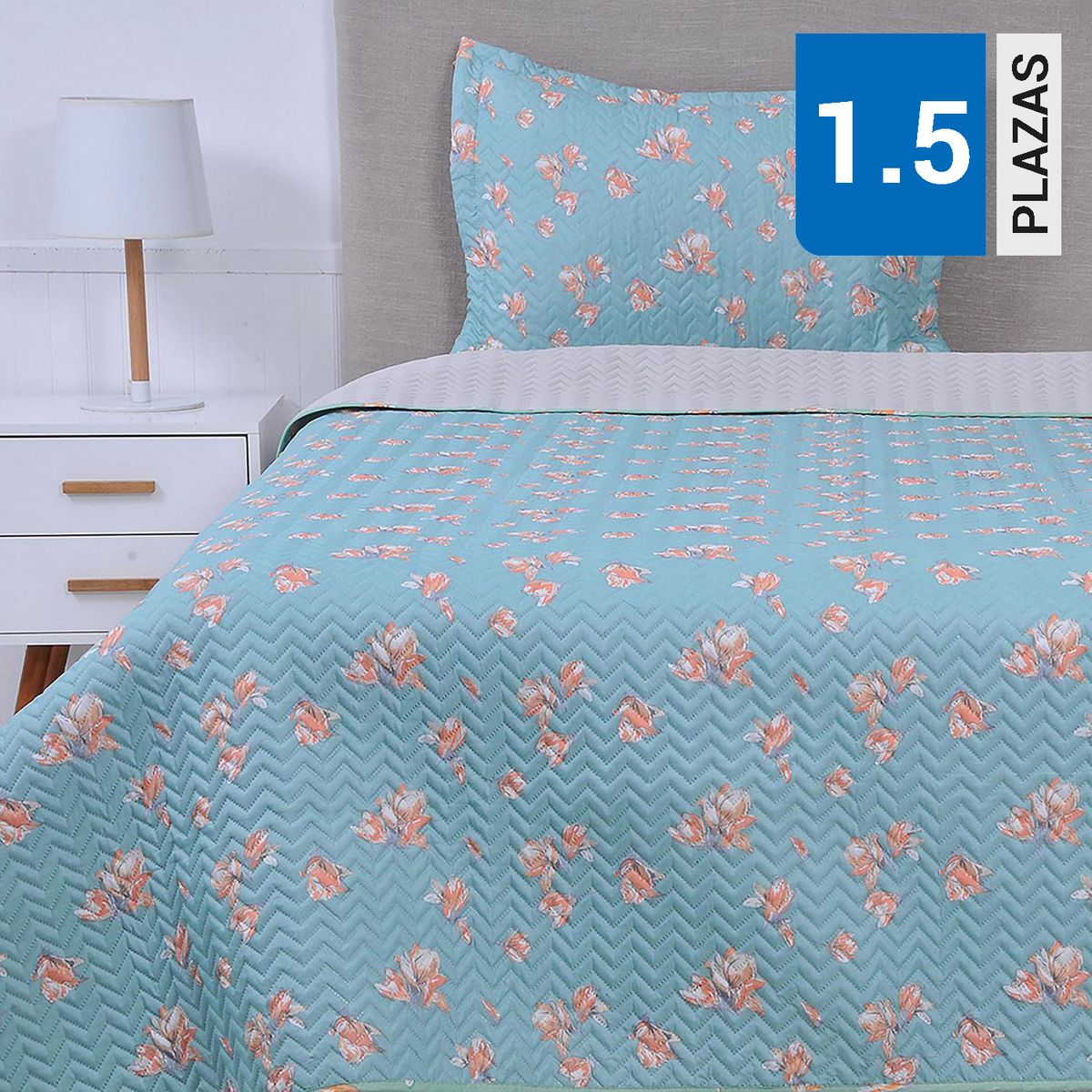 MASHINI - Cubrecama Quilt 1.5 plazas Barraquitas Multicolor 