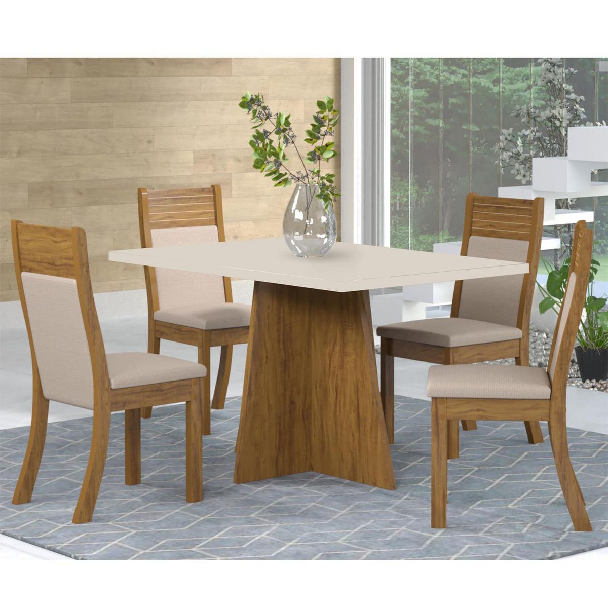 EXIT - Juego de Comedor Veron 4 Sillas Mesa Rectangular 80x78.1x120 cm Café/Blanco