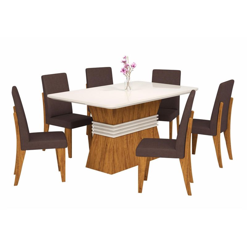 EXIT - Juego de Comedor Milan 6 Sillas Mesa Rectangular 90x80.2x180 cm Café/Beige