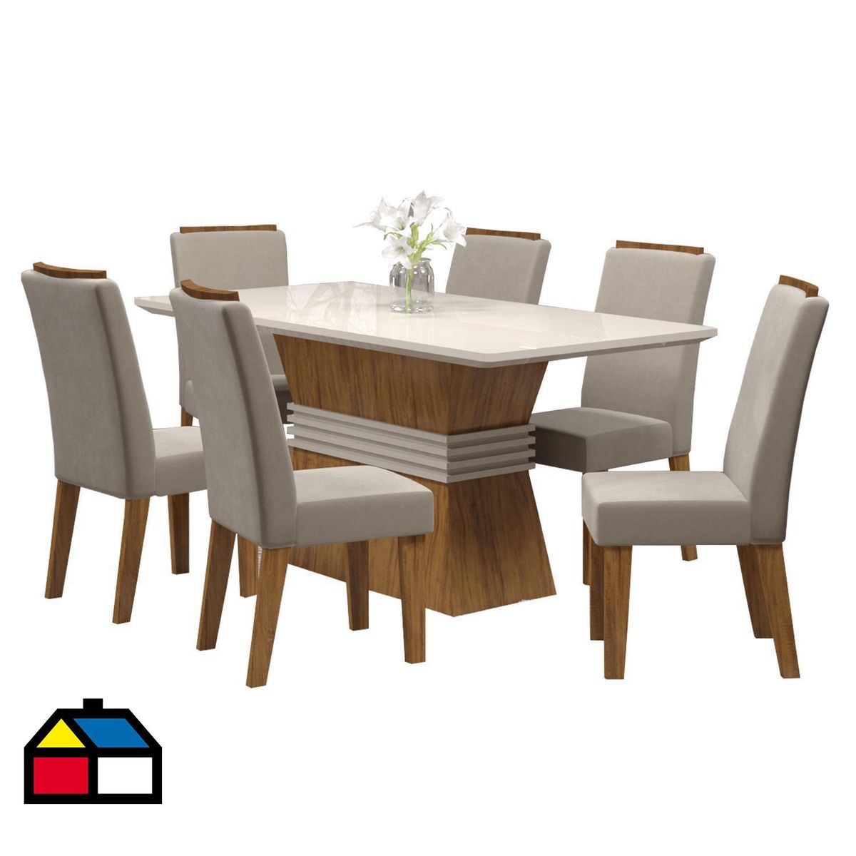 EXIT - Juego de Comedor Bahia 6 Sillas Mesa Rectangular 90x80.2x180 cm Beige/Café