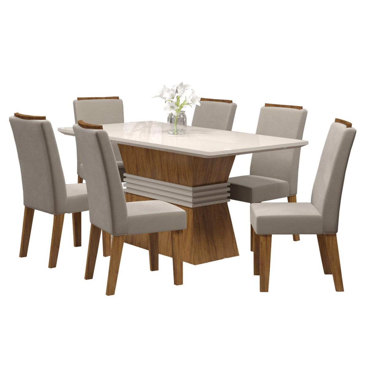 EXIT - Juego de Comedor Bahia 6 Sillas Mesa Rectangular 90x80.2x180 cm Beige/Café