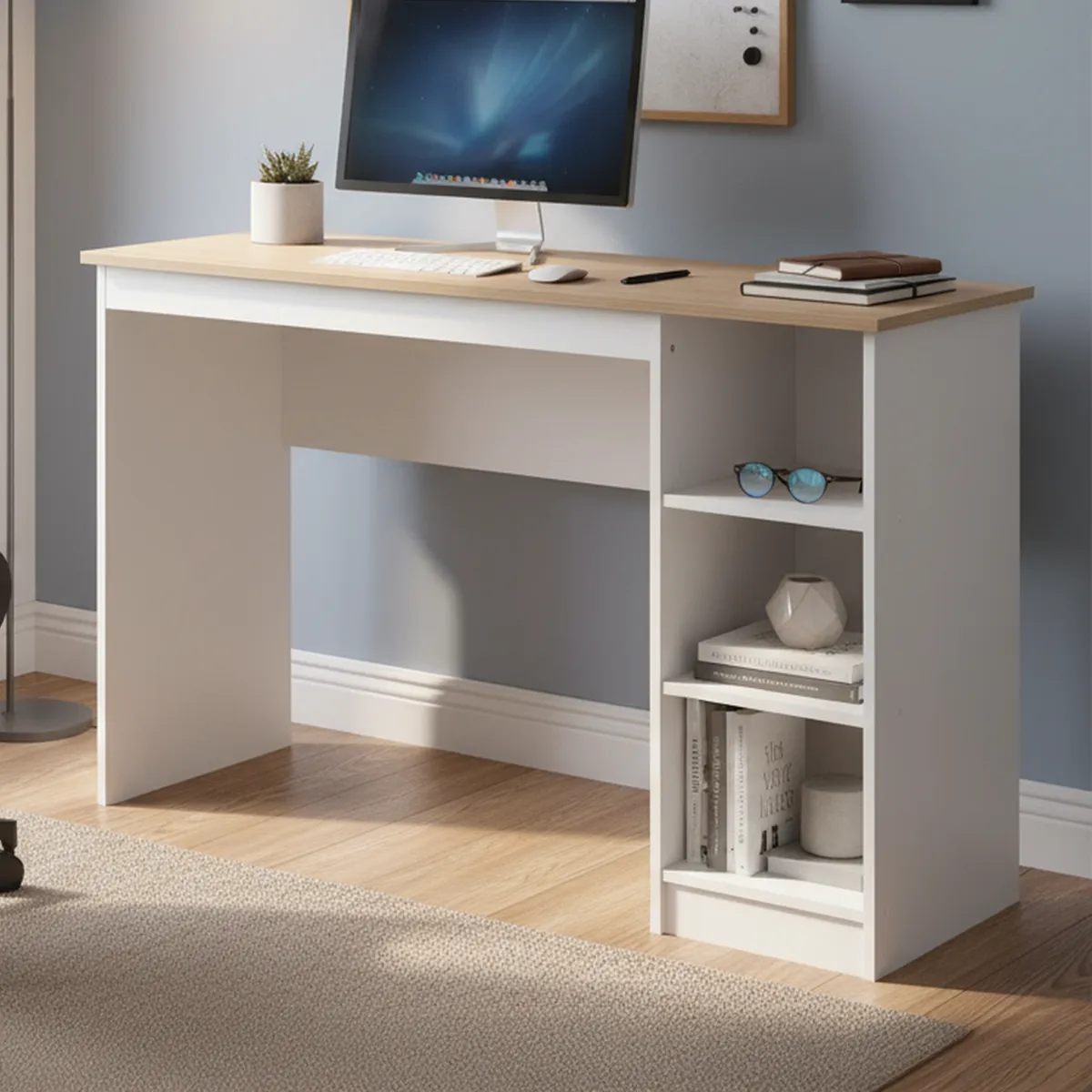 CIC - Escritorio 2 repisas 123x53x80 cm blanco- olmo alpino