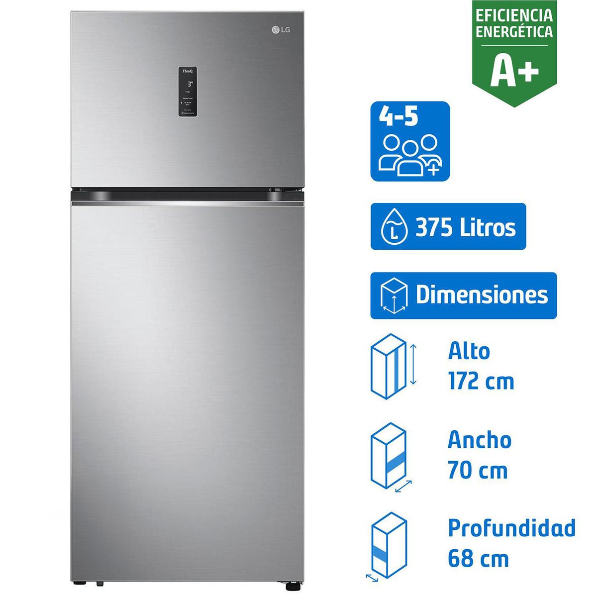 LG - Refrigerador Top Freezer No Frost 375 Litros Platinum Silver VT38MPP