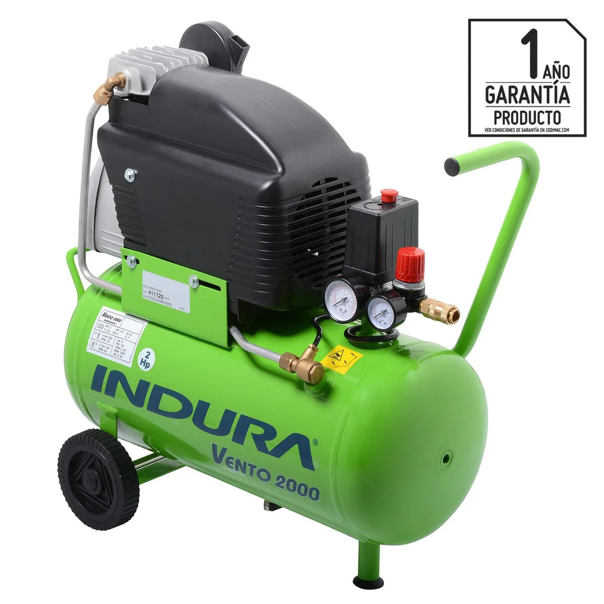 INDURA - Compresor de Aire Portátil 2 HP 24 Litros Vento 2000