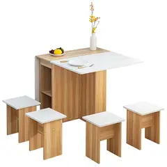 PERFECT SEAT - Juego de Comedor Tabu 4 Sillas Mesa Rectangular 80x75x140 cm Beige/Blanco
