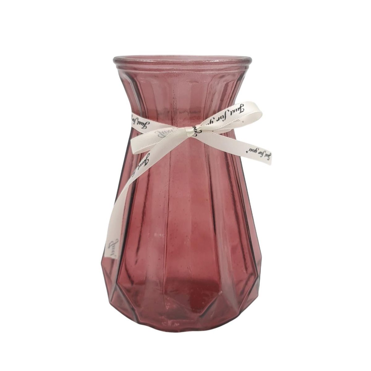MOGA - Florero Jarron Vidrio 19Cm Alto Flores Deco Burdeo