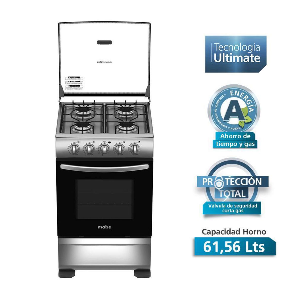 MABE - Cocina a Gas 4 Platos Acero Inox CMC5110AX0