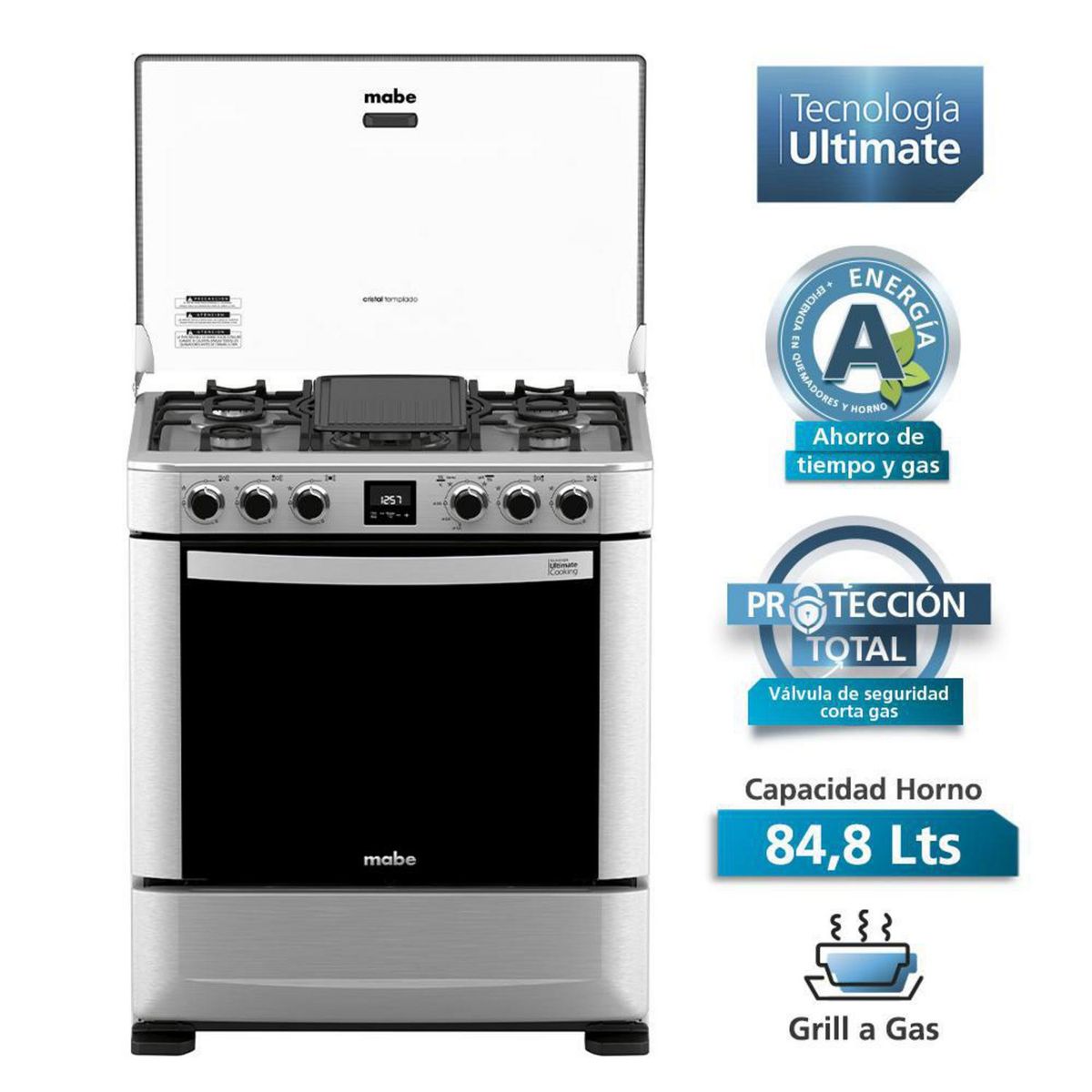 MABE - Cocina a Gas 5 Platos Acero Inox ANDES7670FX1