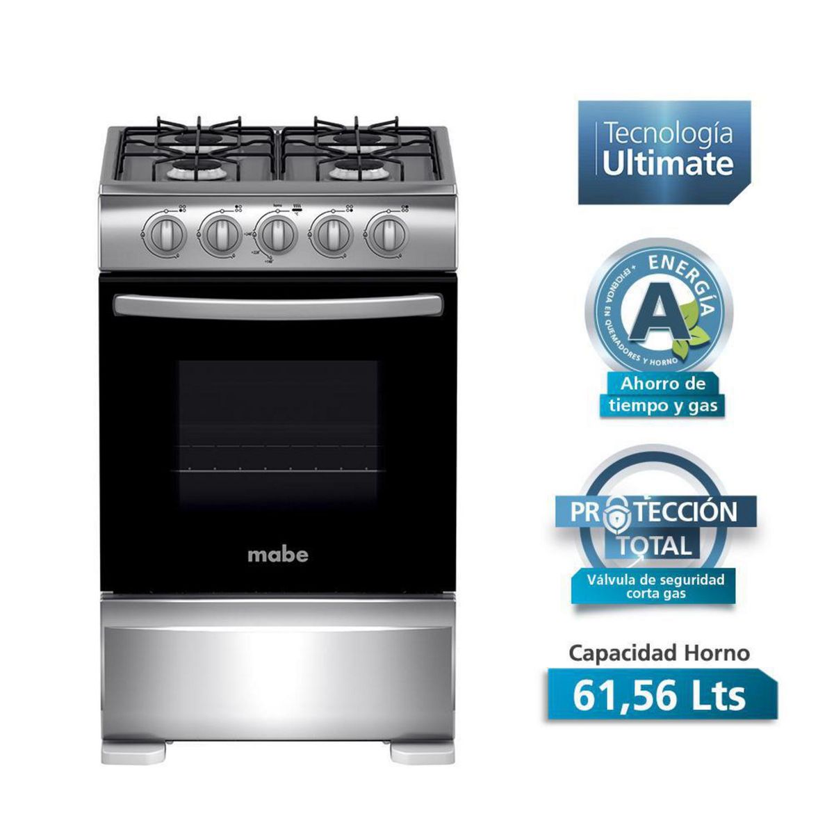 MABE - Cocina a Gas 4 Platos Acero Inox CMC20AXX-1