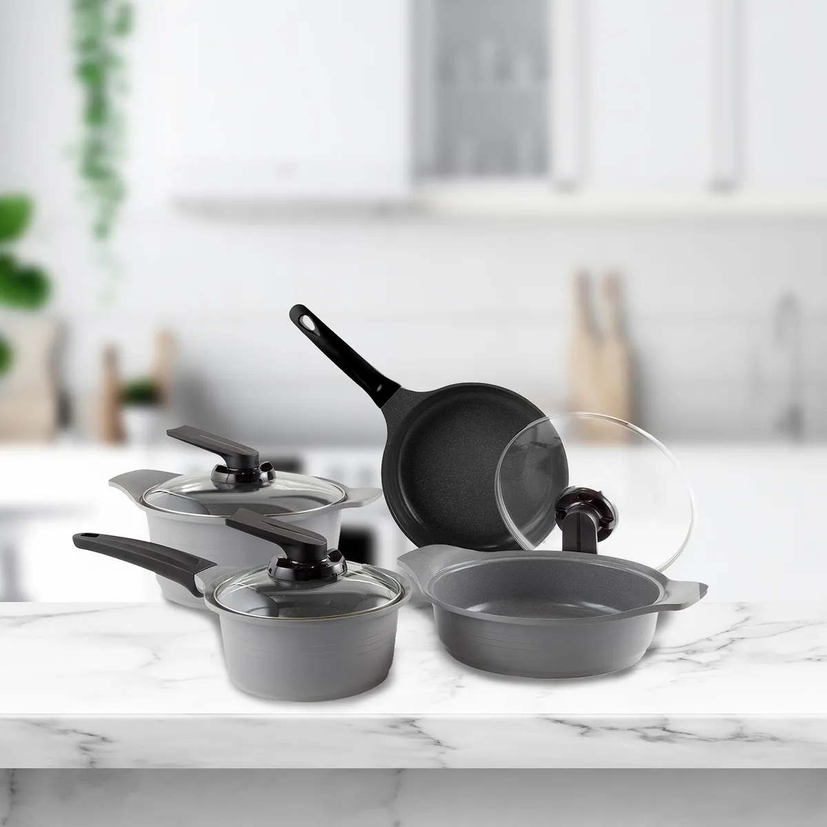 ROICHEN - Batería de Cocina 7 Piezas Cerámica 1508500103317 Gris