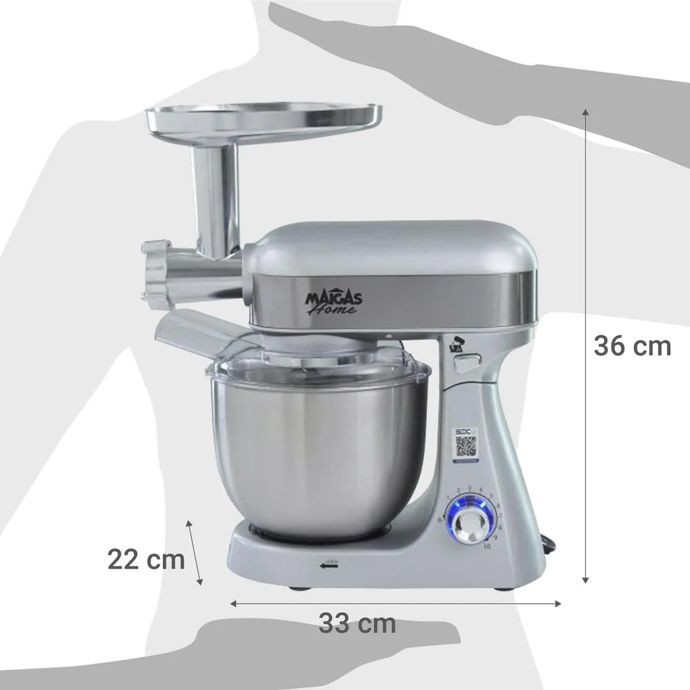 Maigas Batidora de Pedestal Lorenzza 5 L con Molino de Carne Silver SC265S, foto 3