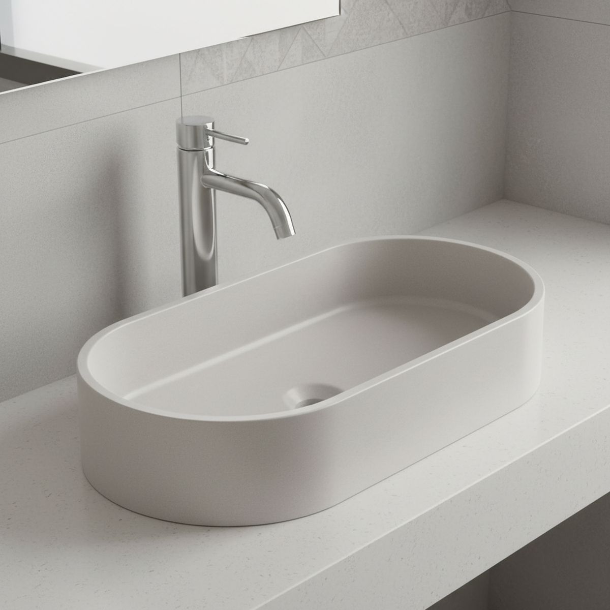 KLIPEN - Lavamanos Sobrepuesto Forma Ovalada Granito 60x12x28 cm Blanco