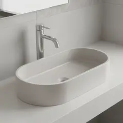 KLIPEN - Lavamanos Sobrepuesto Forma Ovalada Granito 60x12x28 cm Blanco