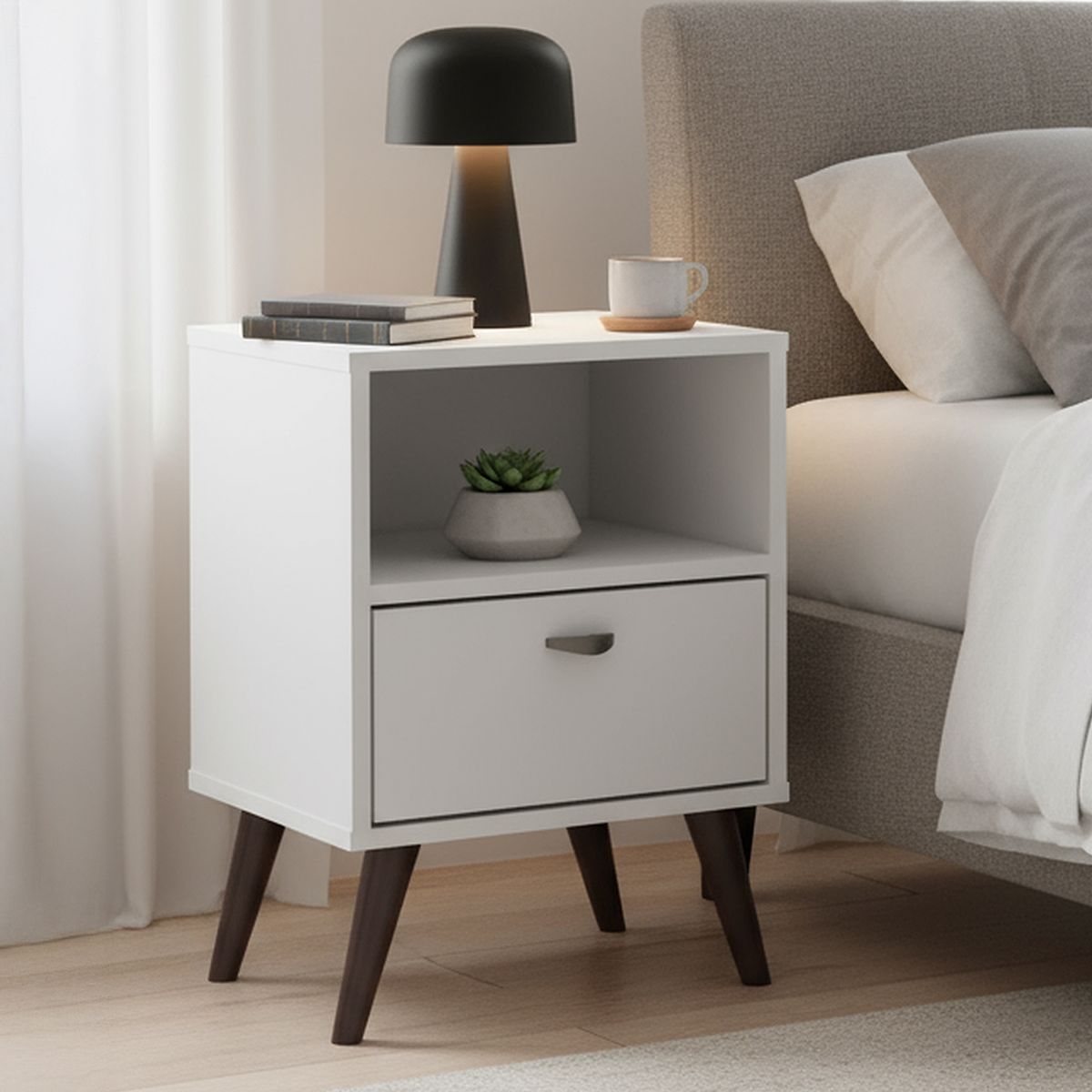 BE DESIGN - Velador 1 Cajón(es) Honey 39x54x30 cm Blanco