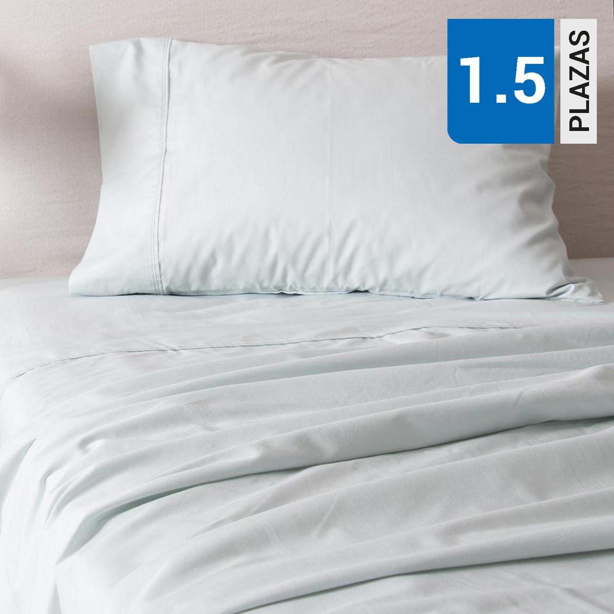 SOHOME - Juego de Sábanas Liso 1.5 plazas 180 Hilos Celeste