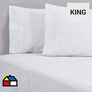 Sbana estampada 180 hilos king azul rayas.