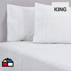 SOHOME - Sábana estampada 180 hilos king azul rayas.
