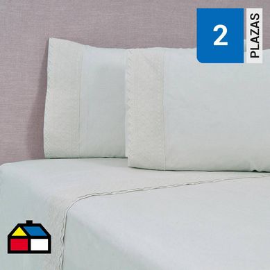Sbana broderie bricks 2 plazas verde