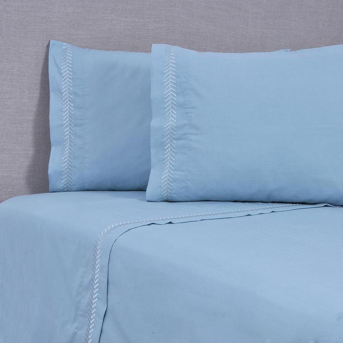 MASHINI - Sábana bordada 144 hilos 2 plazas puntos celeste