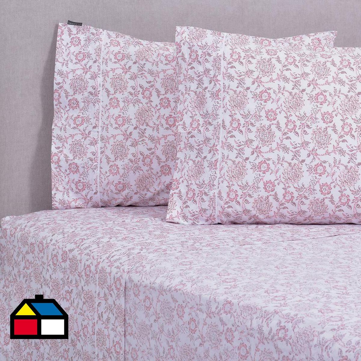 SOHOME - Sábana estampada 180 hilos 2 plazas rosada flower boho.