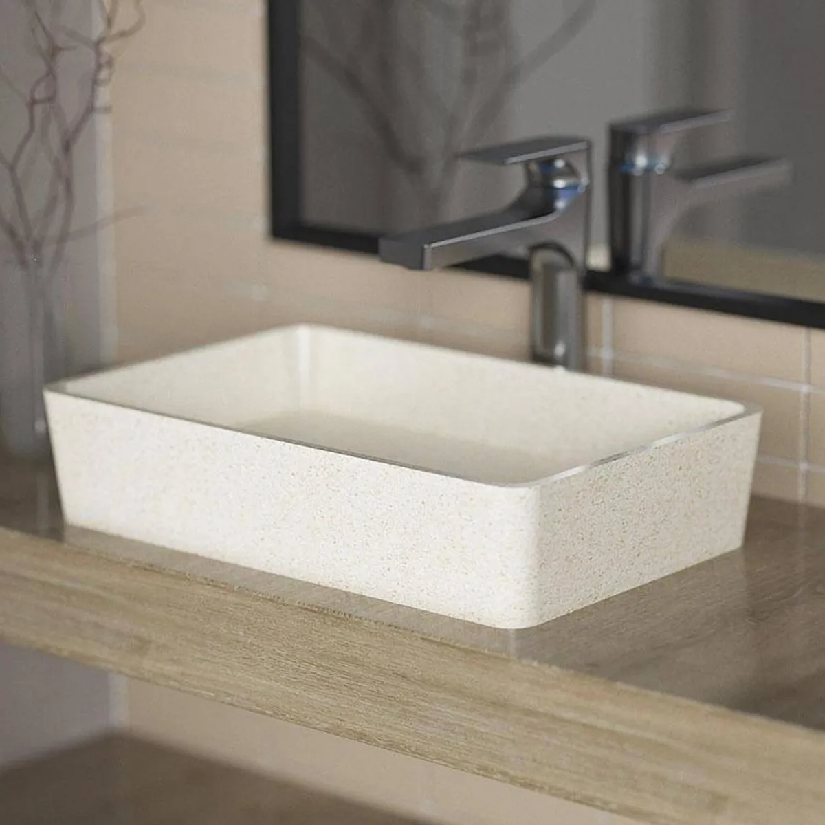 KLIPEN - Lavamanos Sobrepuesto Forma Rectangular Granito 50.6x10x32.6 Blanco