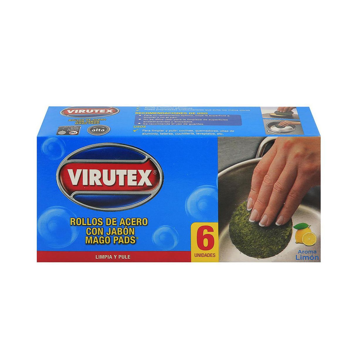 VIRUTEX - rollos de acero mago pads x6 con jabón aroma limón virutex
