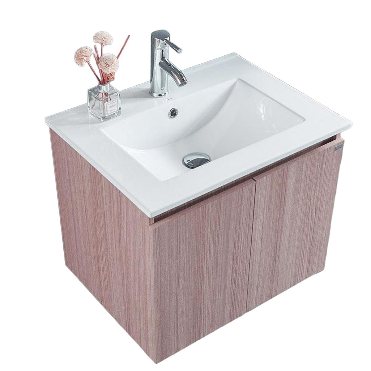 KLIPEN - Mueble lavamanos loza vitrificada c/rebalse, 2 puertas, 60cm caramel