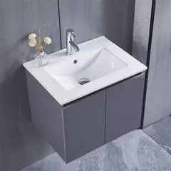 KLIPEN - Mueble lavamanos cerámica c/rebalse, 2 puertas, 60cm silver grey