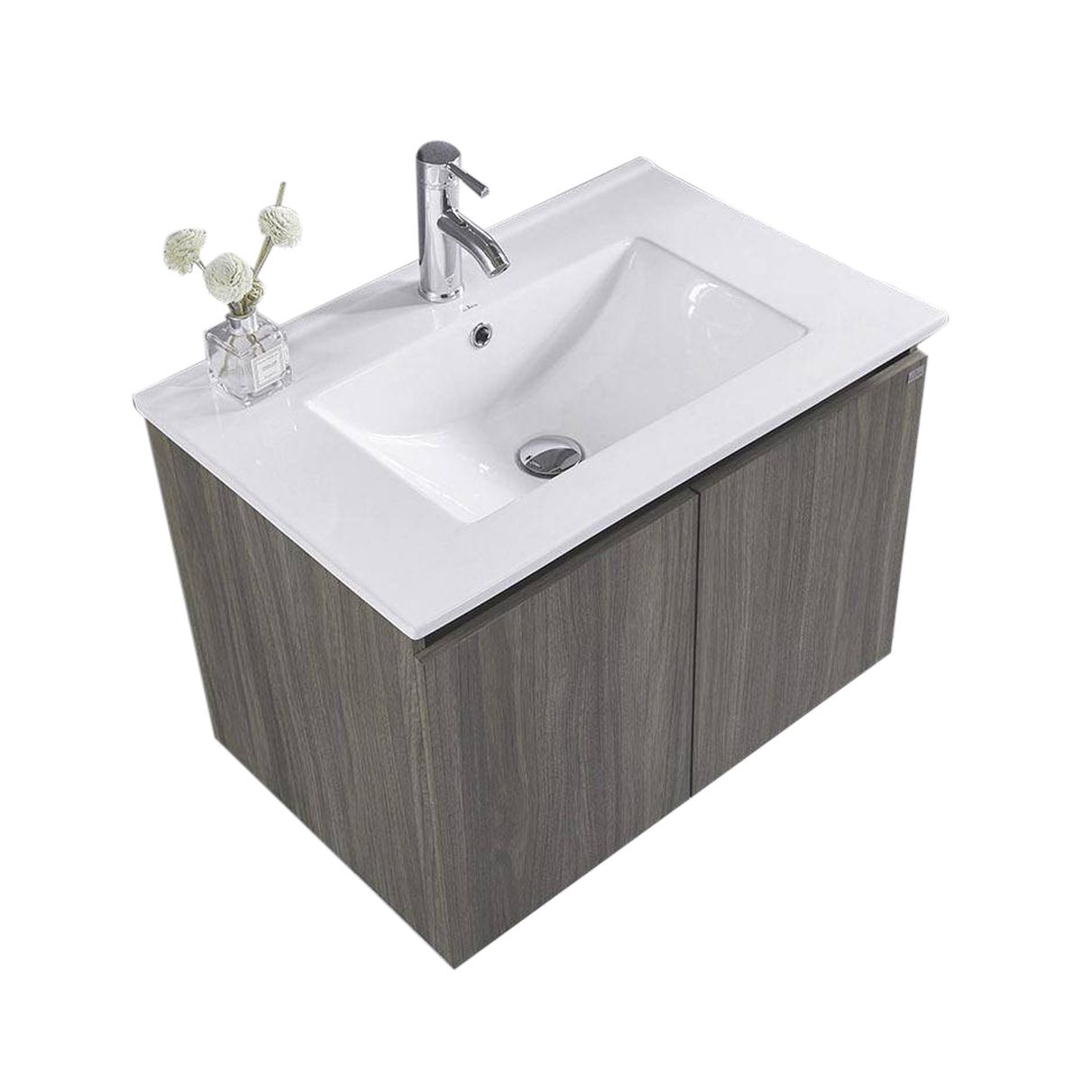 KLIPEN - Mueble lavamanos loza vitrificada c/rebalse, 2 puertas, 60cm grey oak