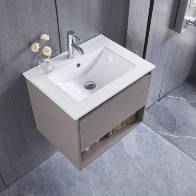 Mueble lavamanos cermica c/rebalse, 1 cajn, 60cm misty grey matt