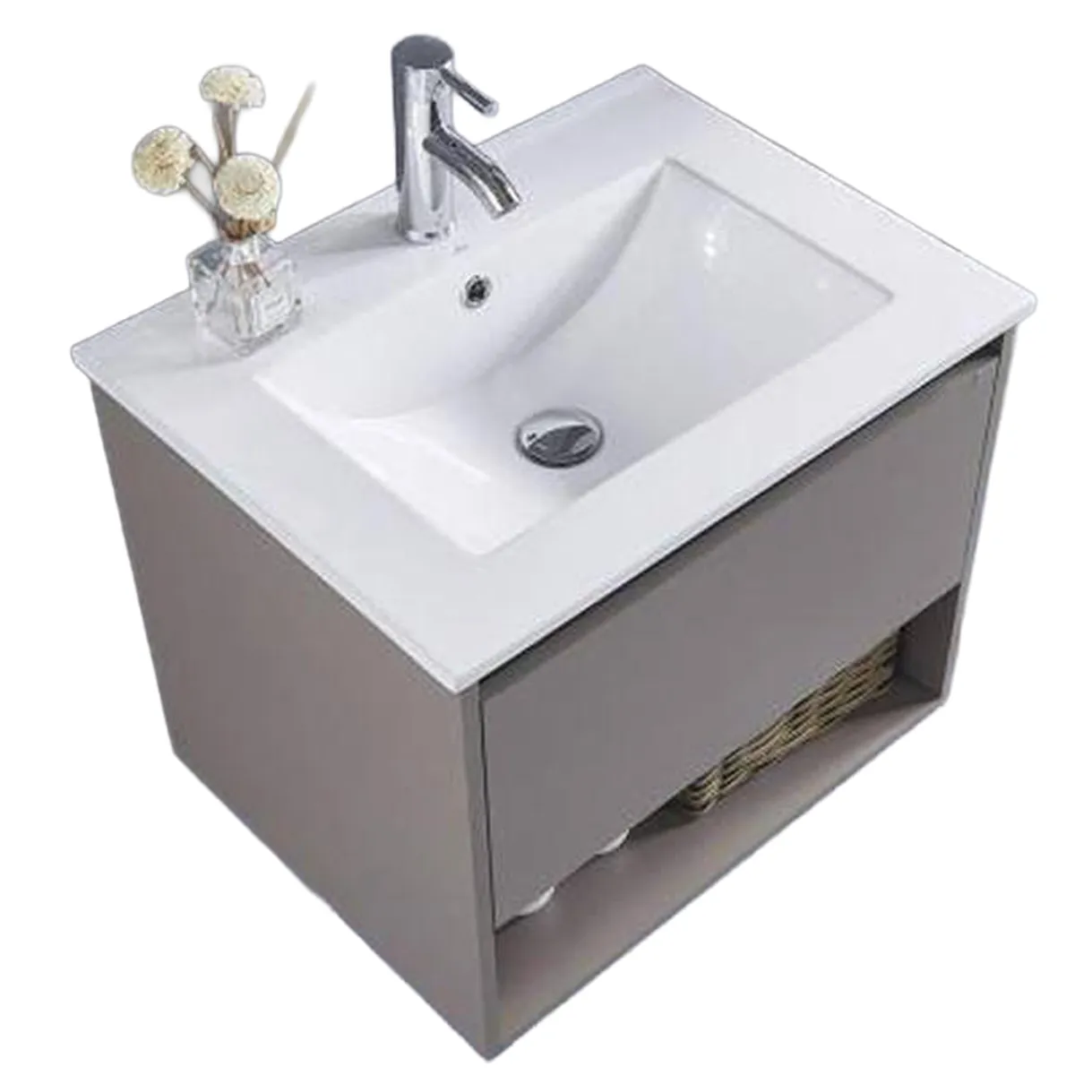 KLIPEN - Mueble lavamanos cerámica c/rebalse, 1 cajón, 60cm misty grey matt