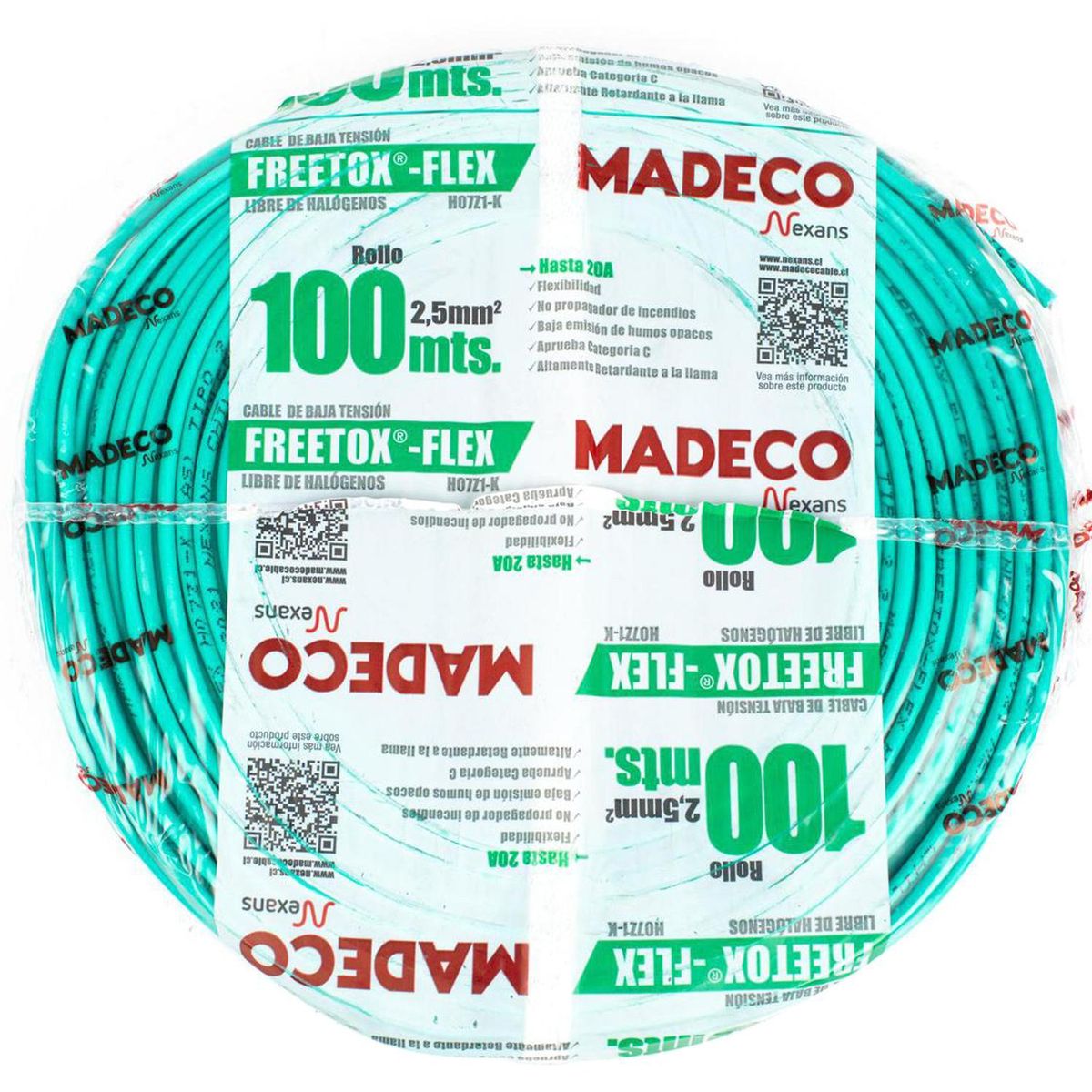 MADECO - Cable Libre de Halógenos H07Z1-K 1x2,5 mm2 Verde 100 metro(s) 