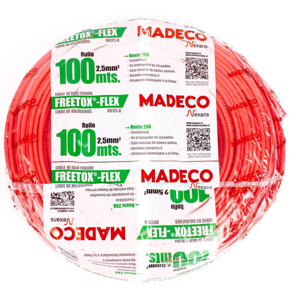 MADECO - Cable Libre de Halógenos H07Z1-K 1x2,5 mm2 Rojo 100 metro(s) 