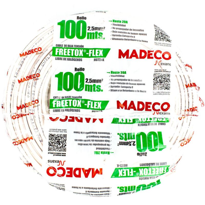MADECO - Cable Libre de Halógenos H07Z1-K 1x2,5 mm2 100 metro(s) Blanco