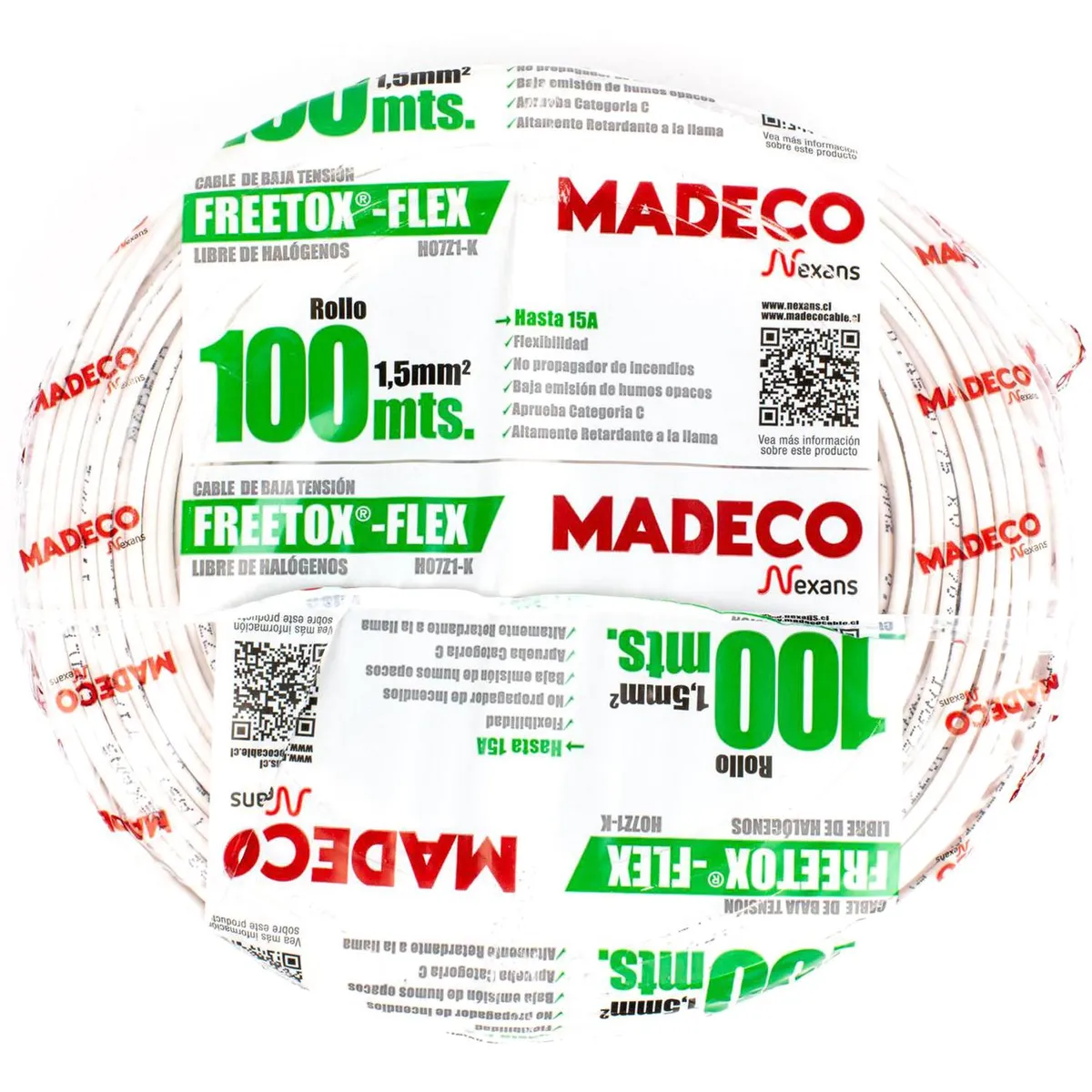 MADECO - Cable Libre de Halógenos H07Z1-K 1x1,5 mm2 Blanco 100 metro(s) 