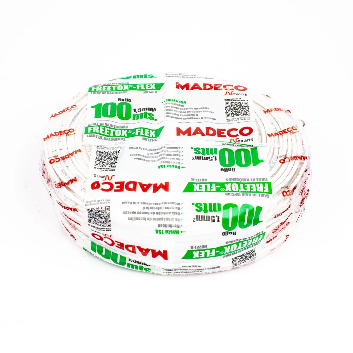 MADECO - Cable Libre de Halógenos H07Z1-K 1x1,5 mm2 Blanco 100 metro(s) 