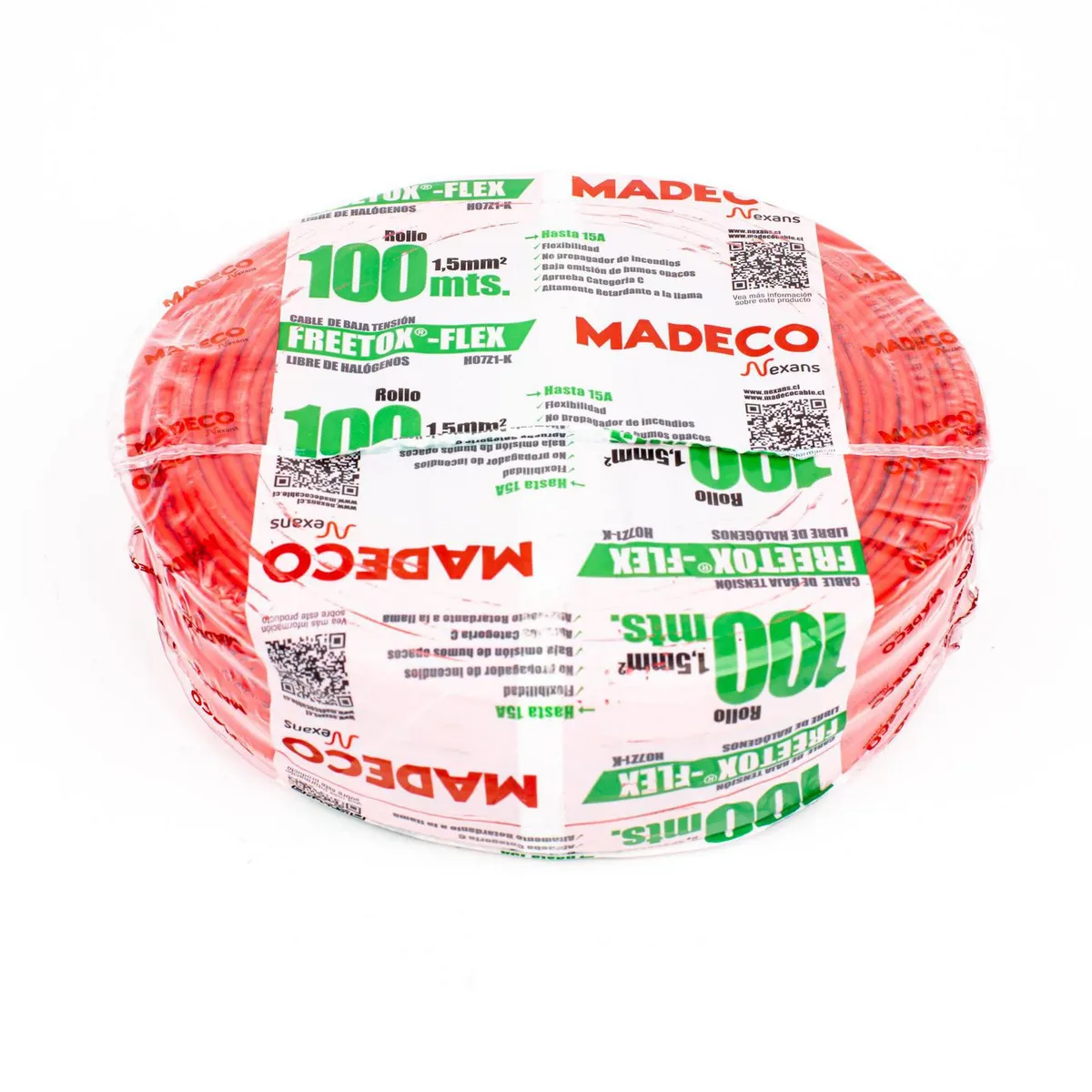 MADECO - Cable Libre de Halógenos H07Z1-K 1x1,5 mm2 Rojo 100 metro(s) 