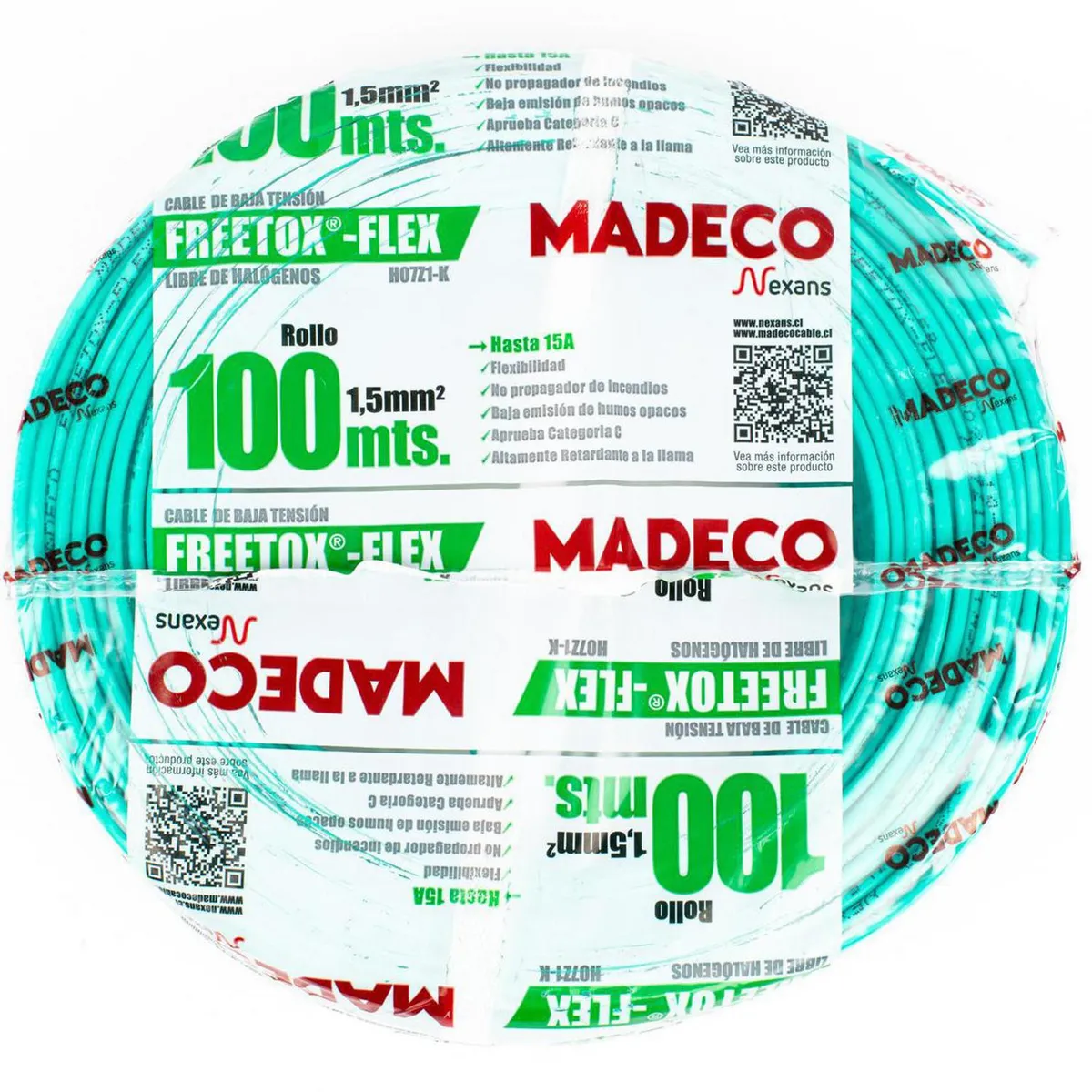 MADECO - Cable Libre de Halógenos H07Z1-K 1x1,5 mm2 Verde 100 metro(s) 