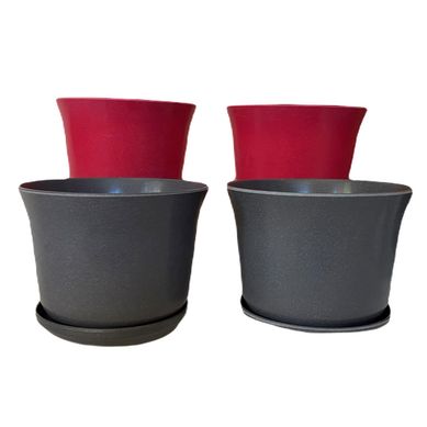 Set 4 maceteros y platos biodegradable bamboo curvo 2 gris 2 purpura