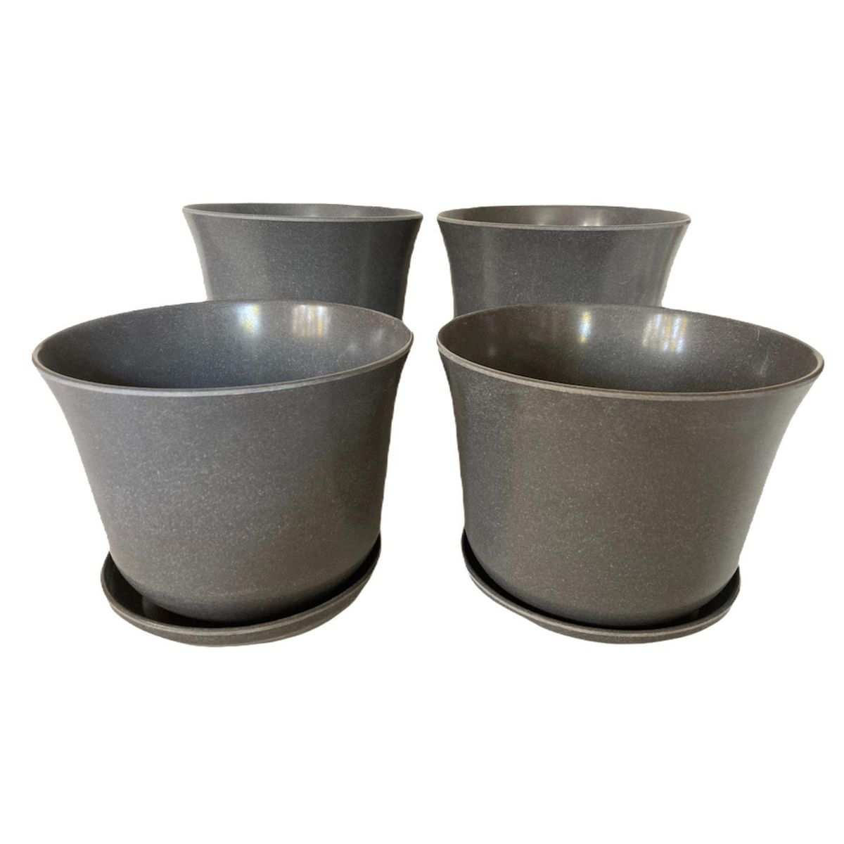 DECOGREEN - Set 4 Maceteros y Platos Biodegradables de Bambú 16.5x13 cm Gris