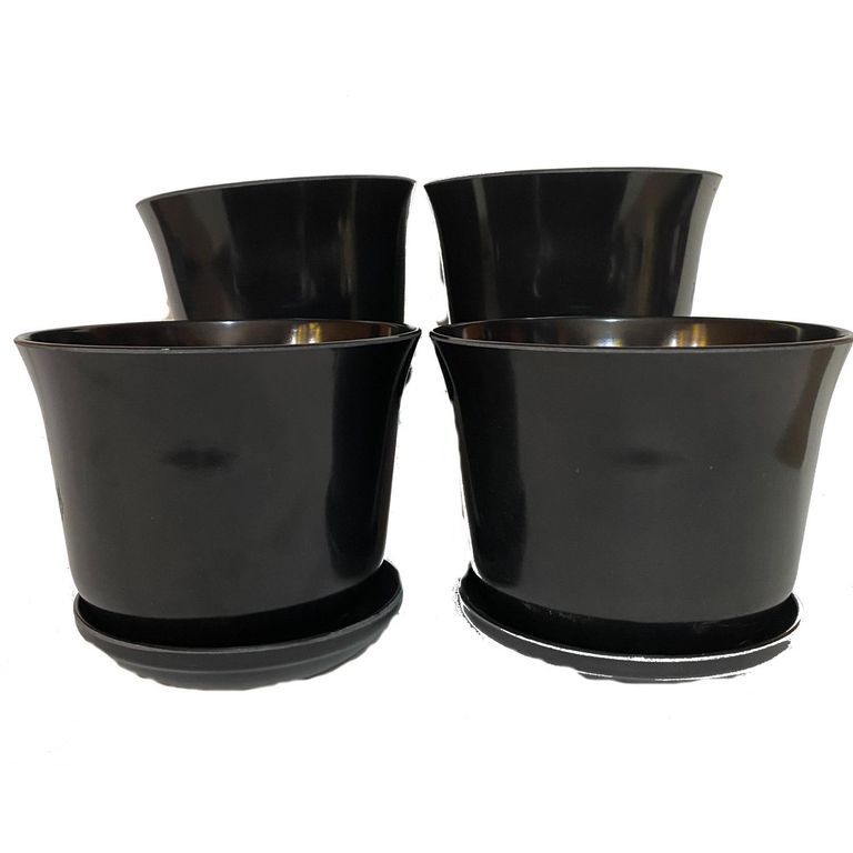 Set 4 Maceteros y Platos Biodegradables de Bambú 16.5x13 cm Negro