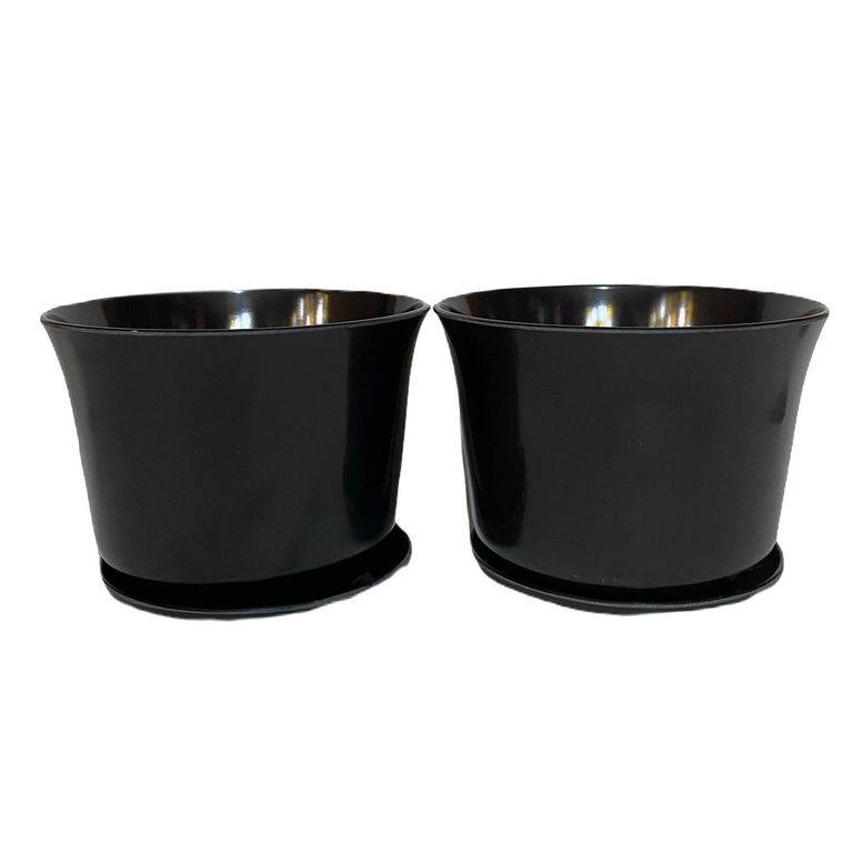 Set 2 Maceteros y Platos Biodegradable de Bambú 16.5x13 cm Negro