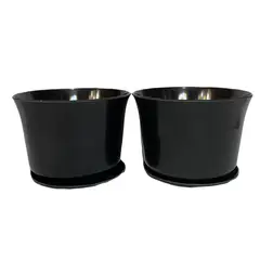 DECOGREEN - Set 2 Maceteros y Platos Biodegradable de Bambú 16.5x13 cm Negro
