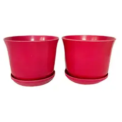 DECOGREEN - Set 2 Maceteros y Platos Biodegradable de Bambú 16.5x13 cm Rojo