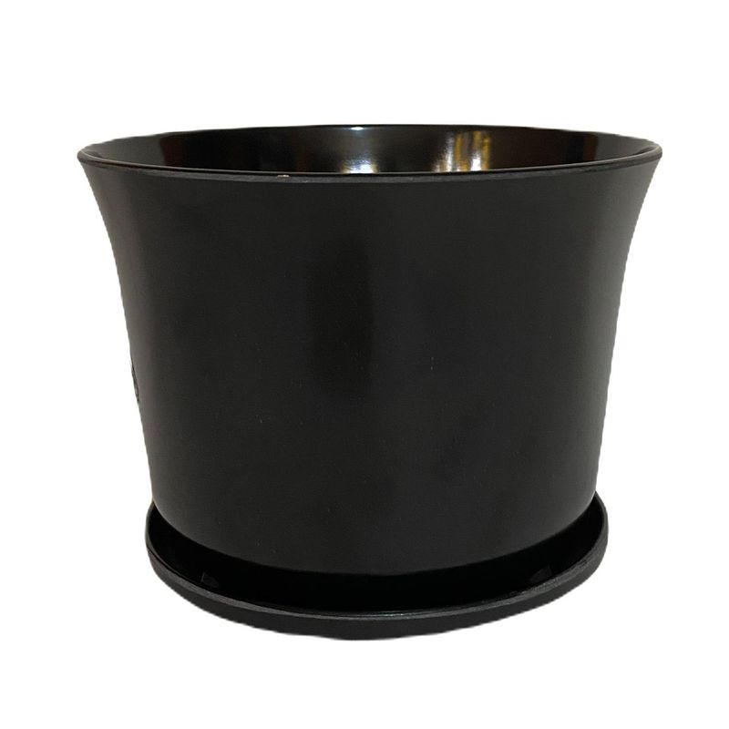 DECOGREEN - Set macetero y plato biodegradable bamboo curvo negro 16,5x16,5x13 cm